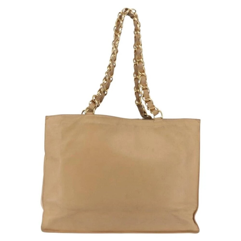 CHANEL COCO Mark Chain Tote Bag Lamb Skin Beige Gold CC Auth bs29597 - Picture 3 of 16